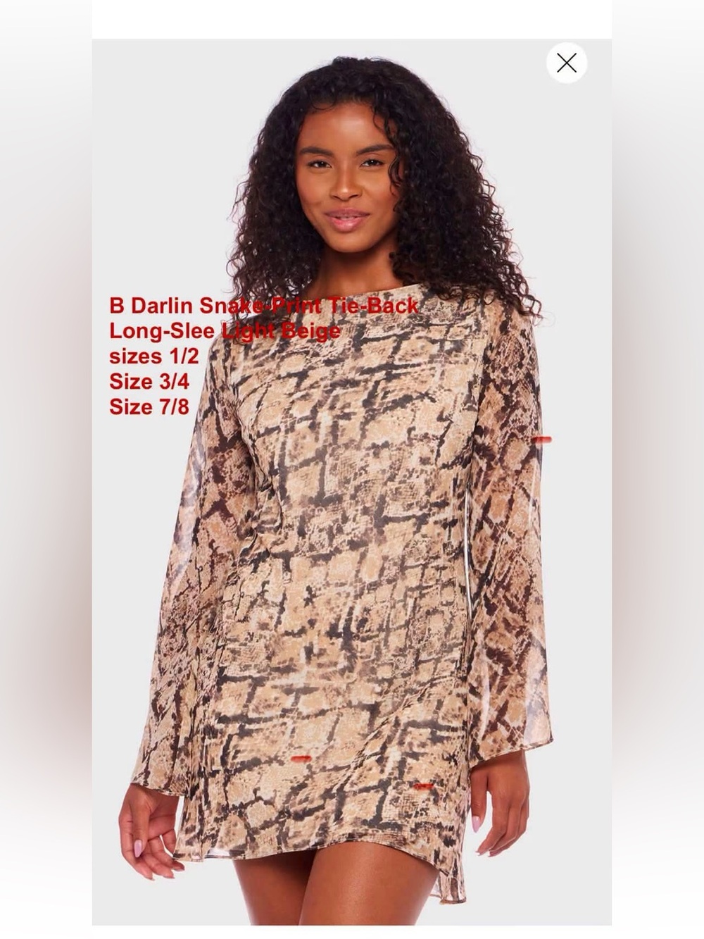B Darlin Snake-Print Midi Dress in Beige and Brown